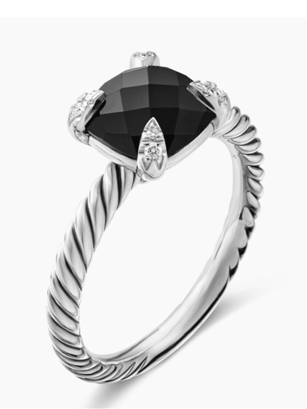 David Yurman Black Cushion Onyx Ring with Twisted Silver Band - Picture 3 of 8